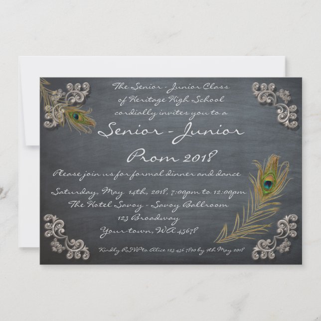Prom Senior-Junior, chalkboard, editable,two-sided Invitation (Front)