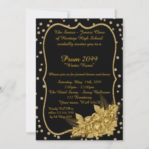 Prom Senior_Junior confetti 1920s black gold Invitation