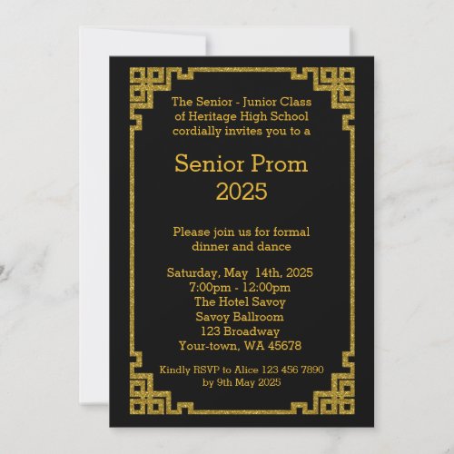 Prom Senior_Junior Gatsby style 1920s black gold Invitation