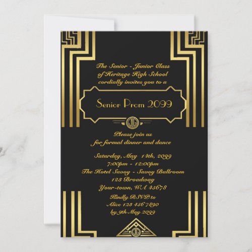 Prom senior juniorGatsby styleart_deco black Invitation