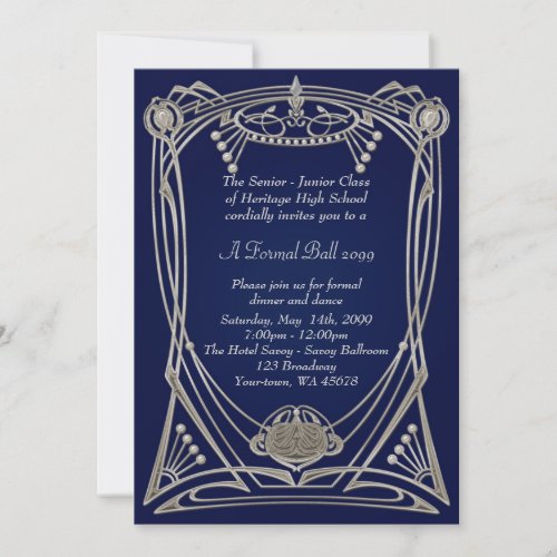 Prom senior junior Gatsby style art_deco navy Invitation