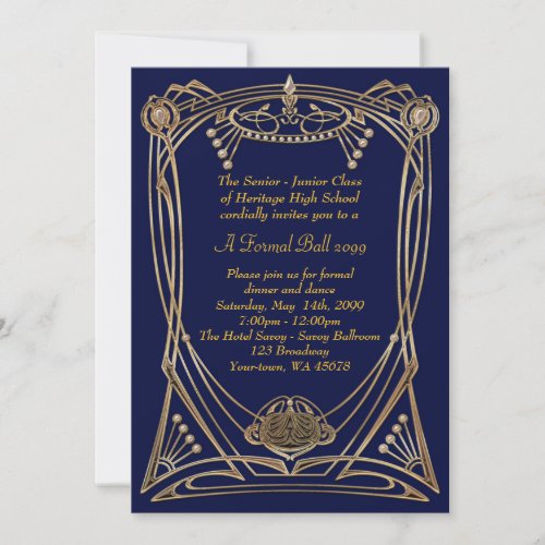 Prom senior junior Gatsby style art_deco navy Invitation