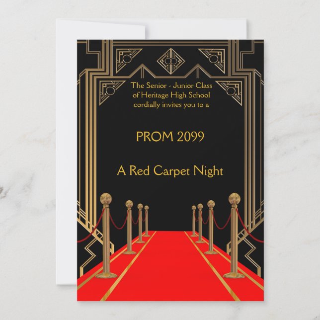 Prom Senior-Junior, Gatsby style, Red Carpet Night Invitation (Front)