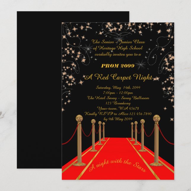Prom Senior-Junior, Gatsby style, Red Carpet Night Invitation (Front/Back)
