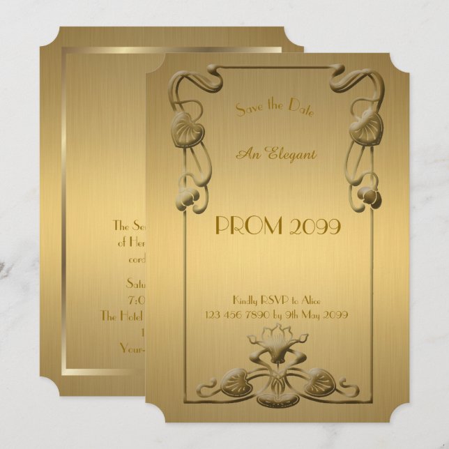 Prom Senior-Junior, Gold x Gold Geometric,Art Deco Invitation (Front/Back)
