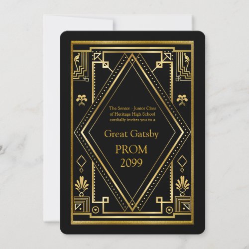 Prom Senior_Junior Great Gatsby Gold black Invitation