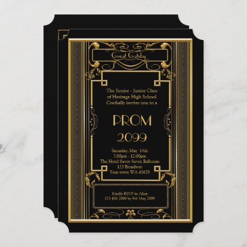 Prom Senior_Junior Great Gatsby gold black Invitation