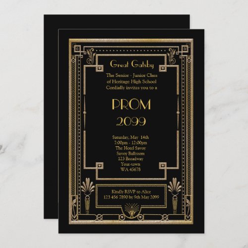 Prom Senior_Junior Great Gatsby gold black Invitation