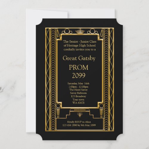 Prom Senior_Junior Great Gatsby Gold Black Invitation