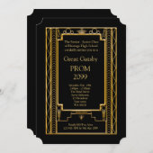 Prom Senior-Junior, Great Gatsby, Gold, Black Invitation (Front/Back)