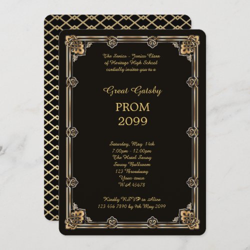 Prom Senior_Junior Great Gatsby Gold Black Invitation