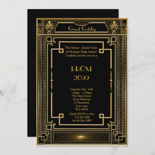 Prom Senior_Junior Great Gatsby Gold black Invitation