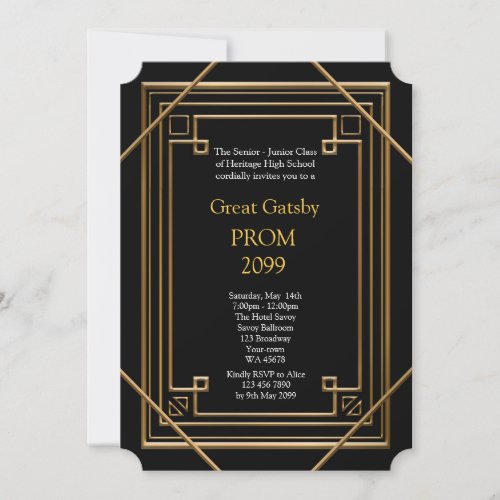 Prom Senior_Junior Great Gatsby Gold black Invitation