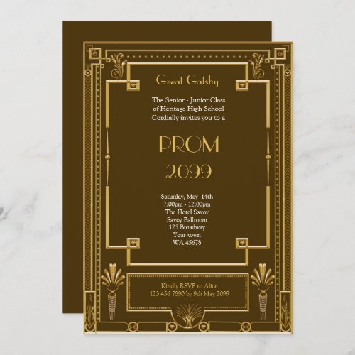 Prom Senior_Junior Great Gatsby gold brown Invitation