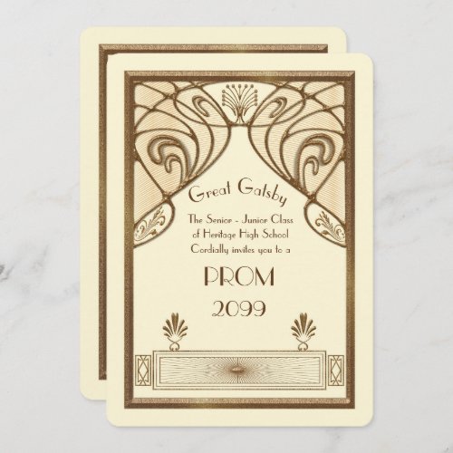 Prom Senior_Junior Great Gatsby gold ivory Invitation