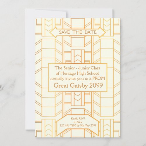 Prom Senior_Junior Great Gatsby Gold ivory Save The Date