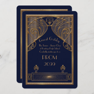 Prom Senior-Junior, Great Gatsby, gold, navy Invitation