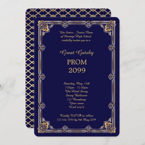 Prom Senior_Junior Great Gatsby Gold Navy Invitation