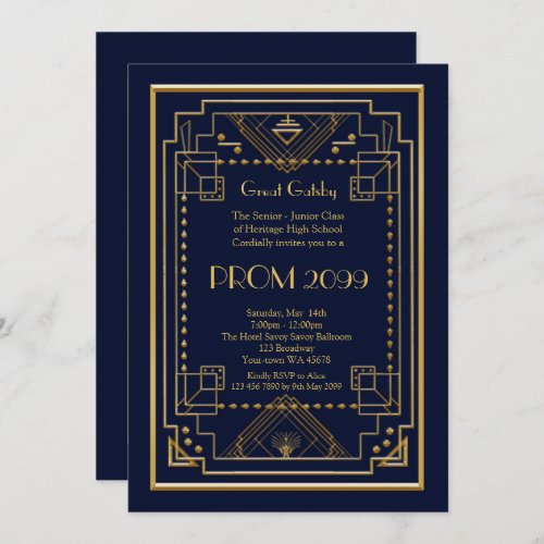 Prom Senior_Junior Great Gatsby gold navy Invitation