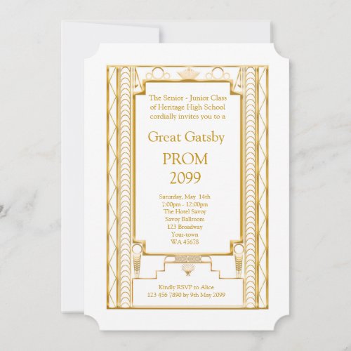Prom Senior_Junior Great Gatsby Gold White Invitation