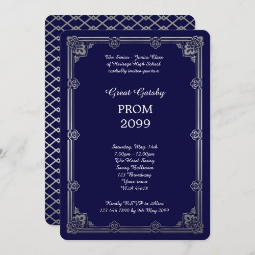 Prom Senior_Junior Great Gatsby Silver Navy Invitation