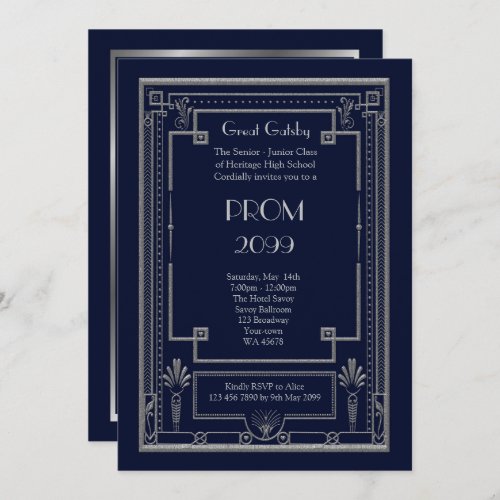 Prom Senior_Junior Great Gatsby Silver Navy Invitation