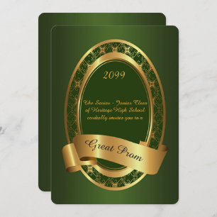 Prom Senior-Junior, Great Prom,emerald green,gold Invitation