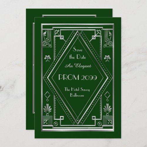 Prom Senior_Junior Green Silver Art Deco Invitation