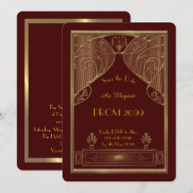 Prom Senior-Junior, Red, Gold Geometric,Art Deco