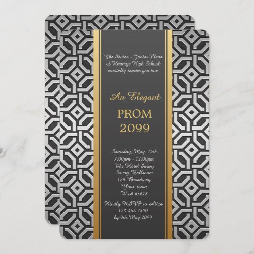 Prom Senior_Junior Silver Gold Geometric Invitation