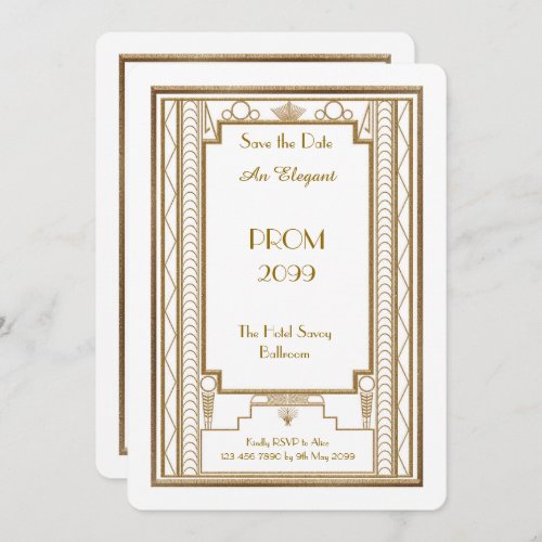 Prom Senior_Junior white Gold GeometricArt Deco Invitation