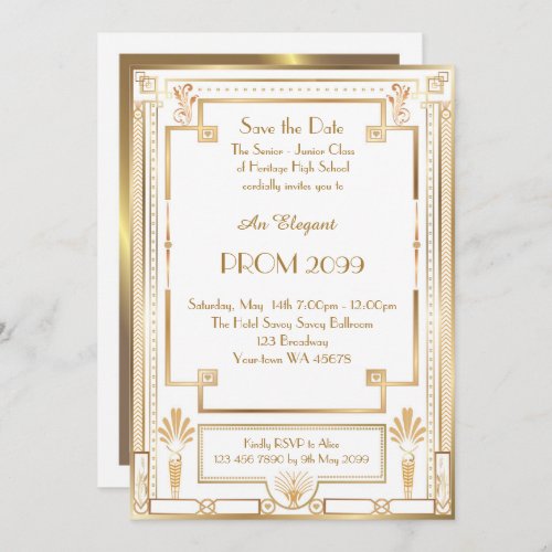 Prom Senior_Junior White Gold Geometric Art Deco Invitation
