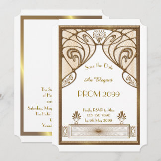 Prom Senior-Junior, white, Gold Geometric,Art Deco Invitation