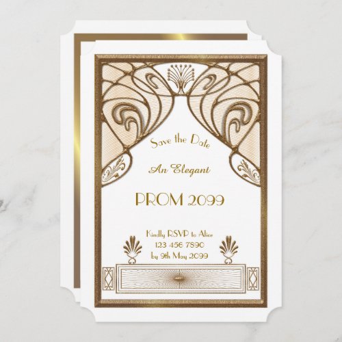 Prom Senior_Junior white Gold GeometricArt Deco Invitation