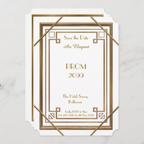 Prom Senior_Junior White Gold GeometricArt Deco Invitation