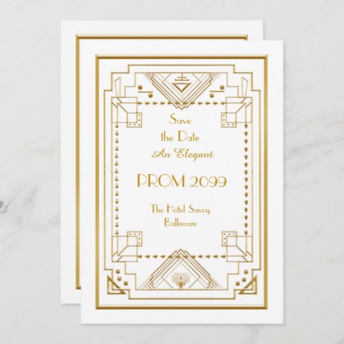 Prom Senior_Junior White Gold GeometricArt Deco Invitation