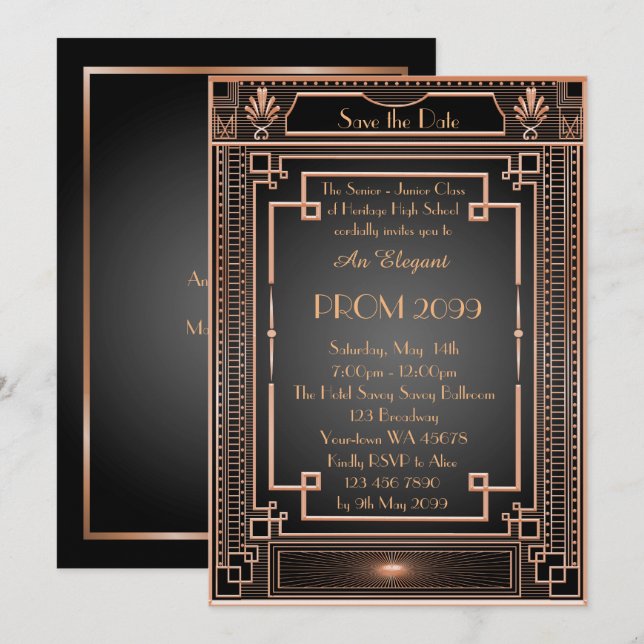 Prom Senior-Junior, white Gold Geometric Emperor Invitation (Front/Back)