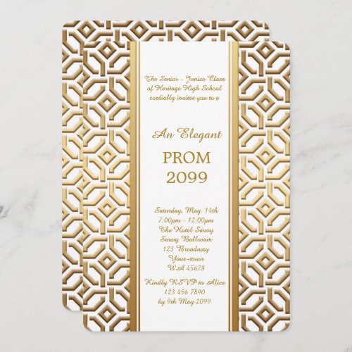 Prom Senior_Junior white Gold Geometric Invitation