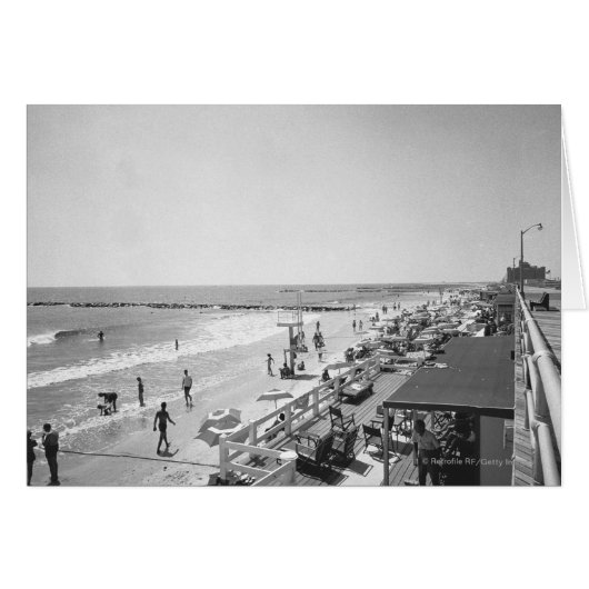 Promenade and beach B&W elevated view Cards (Front Horizontal)