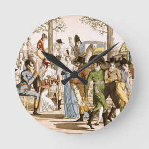 Promenade at Longchamps, 1802 (engraving) Round Clock