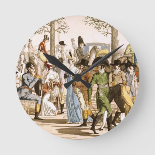 Promenade at Longchamps 1802 engraving Round Clock