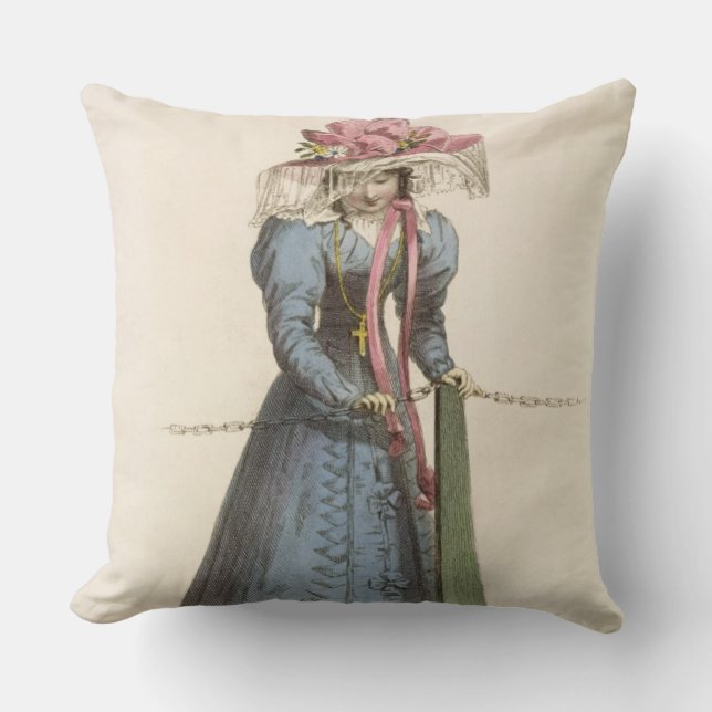 Promenade Dress, fashion plate from Ackermann's Re Throw Pillow (Front)