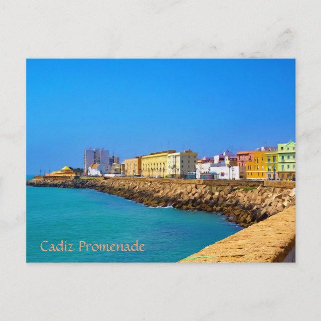 Promenade in Cadiz, Spain (Painted) Postcard (Front)