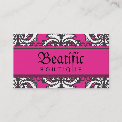 Prominent Pink Damask with Decorative Frame Business Card Template