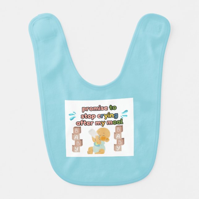 Promise to Stop Crying Blue Baby Feeding Bib (Front)