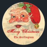 PROMO1 Vintage Smiling Santa Christmas Holiday Classic Round Sticker<br><div class="desc">PROMO1 Vintage Smiling Santa Christmas Holiday Gift Item 5 MERRY CHRISTMAS Custom Family Name This holiday season gift item is from the Red and Antique Cream Vintage Smiling Santa Christmas Themed Gift Items collection. A great gift item for the special person in your life, or for a treat for yourself....</div>