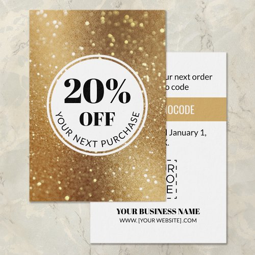Promo Code Gold Faux Glitter Discount Cards