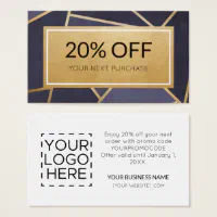 Promo Code Modern Navy Blue Gold Discount Cards