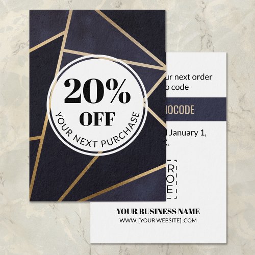 Promo Code Navy Blue Gold Geometric Discount Cards