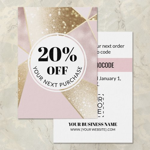 Promo Code Pink Gold Geometric Discount Cards